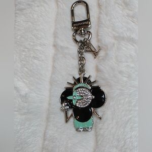 Silver-Tone Black & Mint Enamel Charm Keychain